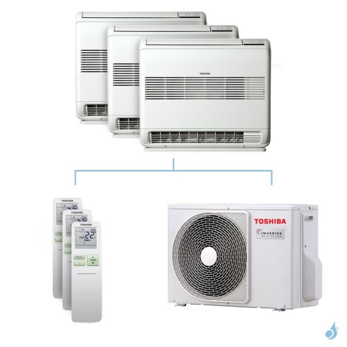 Climatisation tri-split Toshiba Console double-flux J2 - 5.2kW taille 10 + 10 + 10 - RAS-B10/10/10J2FVG-E + RAS-3M18U2AVG-E