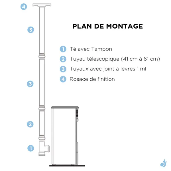 Kit de raccordement avec Dévoiement 45° conduit ÉMAIL Ø80  pour poêle à granulés