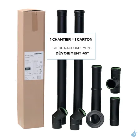 Kit de raccordement avec Dévoiement 45° conduit ÉMAIL Ø80  pour poêle à granulés