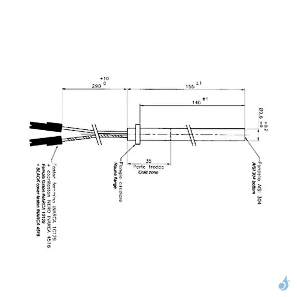 Bougie d'allumage avec bride 250W Ø9.5mm Longueur 153mm Ref 14701034