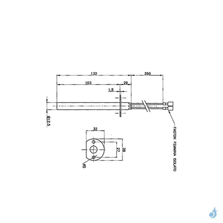 Bougie d'allumage avec bride 400W Ø12.5mm Longueur 132mm Ref 14701036