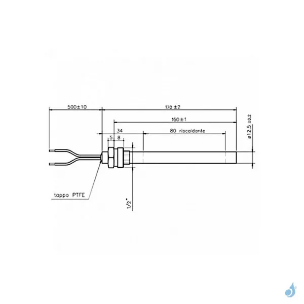 Bougie d'allumage avec raccord fileté 1/2" 350W Ø12.5mm Longueur 170mm Ref 14701030