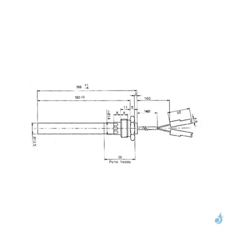 Bougie d'allumage avec raccord fileté 1/2" 350W Ø12.5mm Longueur 188mm Ref 14701045