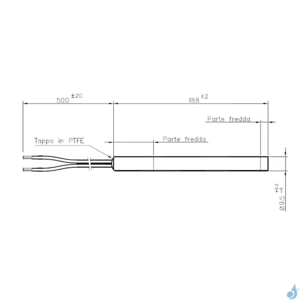 Bougie d'allumage sans raccord 250W Ø9.5mm Longueur 188mm Ref 14701013