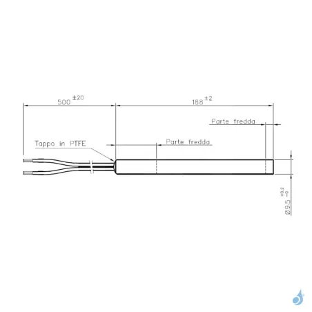 Bougie d'allumage sans raccord 250W Ø9.5mm Longueur 188mm Ref 14701013