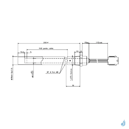 Kit bougie avec tube canalisation 350W Ø18mm Longueur 200mm Ref 14701044