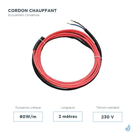 Cordon chauffant 230V avec Thermostat 5° pour PAC air-eau PAC air-air Climatisation Écoulement Condensat