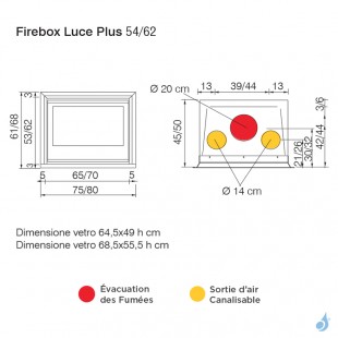 Insert à bois EDILKAMIN Firebox Luce Plus 54 Puissance 9.6kW A+ Sortie Fumée Supérieure