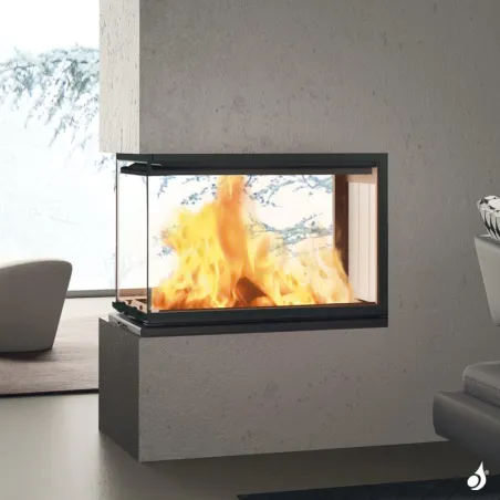 Cheminée à bois EDILKAMIN Windo3 50 Vitre sur trois côtés Puissance 13.2kW Sortie Fumée Supérieure Ø20 cm