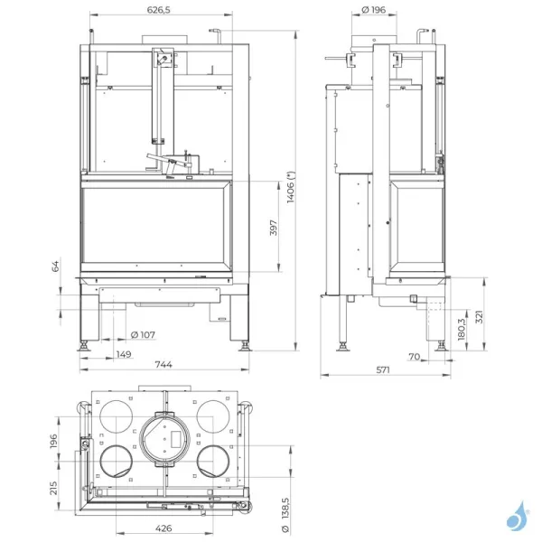 Cheminée à bois Palazzetti Ecomonoblocco MX 64 Angolo Puissance 11kW A