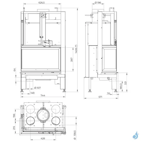 Cheminée à bois Palazzetti Ecomonoblocco MX 64 Angolo Puissance 11kW A
