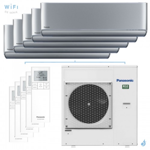 Penta split Etherea Argent CU-5Z90TBE 9kW tailles 20 + 20 + 20 + 20 + 35 Mural Panasonic CS-XZ20ZKEW (x4) + CS-XZ35ZKEW