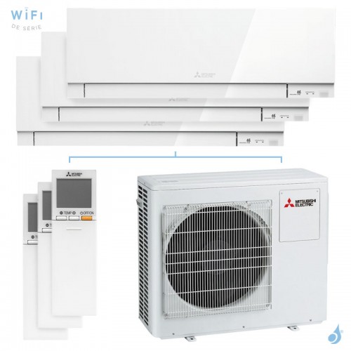 Tri split Mitsubishi MSZ-EF Blanc MXZ-3F54VF4 5.4kW tailles 25 + 25 + 25 MSZ-EF25VGKW (x3) Mural Design WiFi