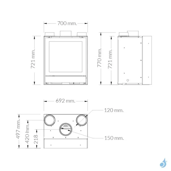Insert à bois Nestor Martin NIQ 43 Puissance 8kW Catalytic Hybrid Woodbox Sortie Fumée Supérieure