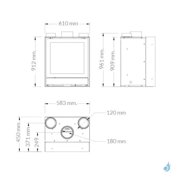 Insert à bois Nestor Martin IQH 33 Puissance 8.4kW Woodbox Sortie Fumée Supérieure