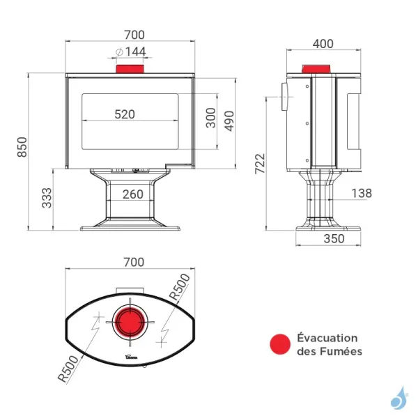 Poêle à bois Lacunza Tarbes Star Puissance 9kW Structure Fonte Sortie Fumée Supérieure Ø15 cm