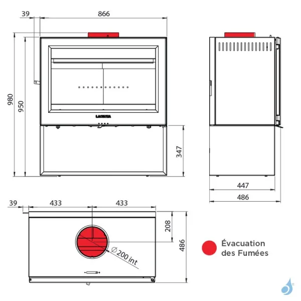 Poêle à bois Lacunza Lugo Puissance 12.0kW Structure Fonte Sortie Fumée Supérieure Ø20 cm