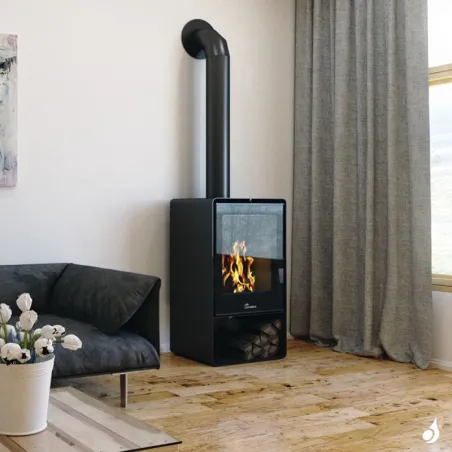 Poêle à bois Lacunza Atlantic 613 Puissance 11kW Structure Acier Sortie Fumée Supérieure Ø15 cm