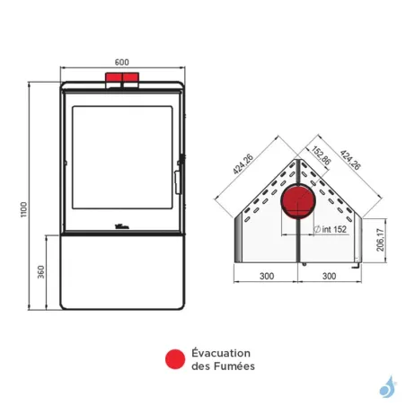Poêle à bois Lacunza Atlantic 610 R Puissance 10kW Structure Acier Sortie Fumée Supérieure Ø15 cm