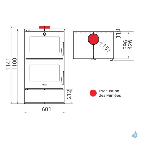 Poêle à bois Lacunza Altea avec four de cuisson Puissance 7kW Structure Acier Sortie Fumée Supérieure Ø15 cm