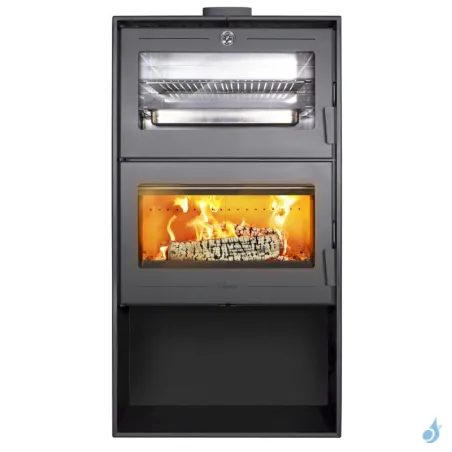 Poêle à bois Lacunza Oslo Puissance 11.5kW Structure Acier Four de cuisson sortie Fumée Supérieure Ø15 cm