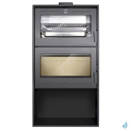 Poêle à bois Lacunza Oslo Puissance 11.5kW Structure Acier Four de cuisson sortie Fumée Supérieure Ø15 cm