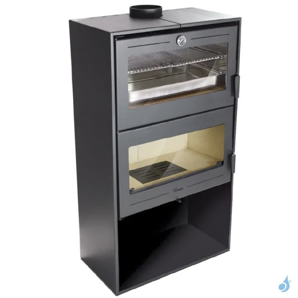 Poêle à bois Lacunza Oslo Puissance 11.5kW Structure Acier Four de cuisson sortie Fumée Supérieure Ø15 cm