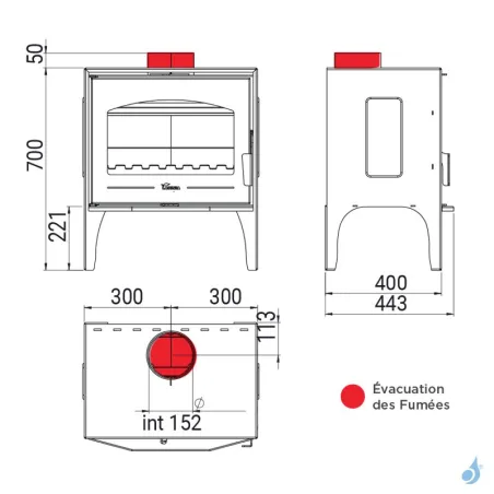 Poêle à bois Lacunza Calpe Star Puissance 7kW Structure Acier Sortie Fumée Supérieure Ø15 cm