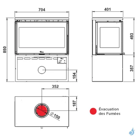 Poêle à bois Lacunza Paris 700 CLID Puissance 9.5kW Structure Acier Sortie Fumée Supérieure Ø15 cm