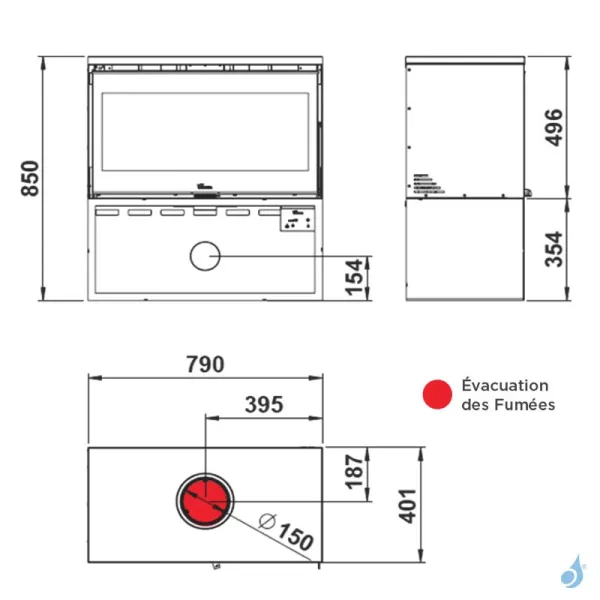 Poêle à bois Lacunza Paris 800 Puissance 10kW Structure Acier Sortie Fumée Supérieure Ø15 cm
