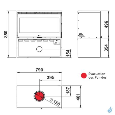 Poêle à bois Lacunza Paris 800 Puissance 10kW Structure Acier Sortie Fumée Supérieure Ø15 cm