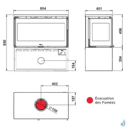 Poêle à bois Lacunza Paris 800 CLID Puissance 10kW Structure Acier Sortie Fumée Supérieure Ø15 cm