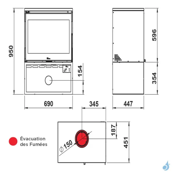 Poêle à bois Lacunza Roma 700 Puissance 10kW Structure Acier Sortie Fumée Supérieure Ø15 cm
