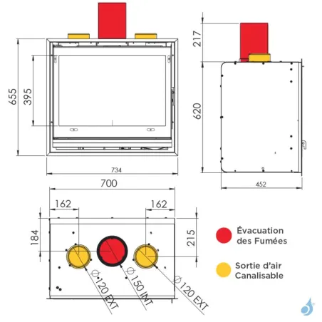 Insert à bois Lacunza Baltic 700 Puissance 10.5kW Structure Acier Sortie Fumée Supérieure Ø15 cm