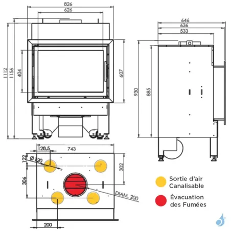 Cheminée à bois Lacunza Inca 80 V CV Puissance 15.0kW Avec Ventilateur Sortie Fumée Ø20 cm