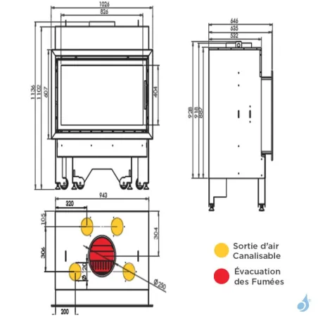 Cheminée à bois Lacunza Inca 100 V Puissance 15.5kW Convection Naturelle Sortie Fumée Ø25 cm