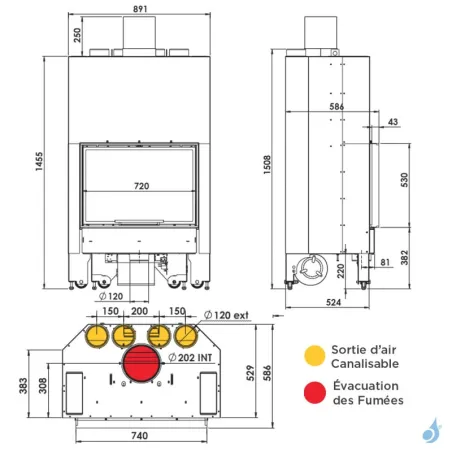 Cheminée à bois Lacunza Itaca 80 CV Eco Puissance 12.0kW Avec Ventilateur Sortie Fumée Ø20 cm