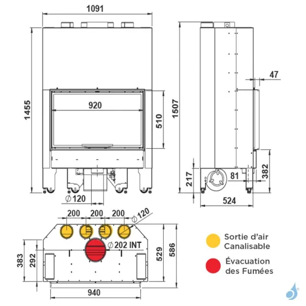 Cheminée à bois Lacunza Itaca 100 CV Eco Puissance 13.0kW Avec Ventilateur Sortie Fumée Ø20 cm