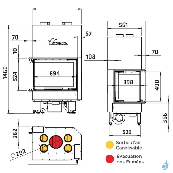 Cheminée à bois Lacunza Izaro 80 CLI/CLD CV Puissance 12.5kW Avec Ventilateur Sortie Fumée Ø20 cm