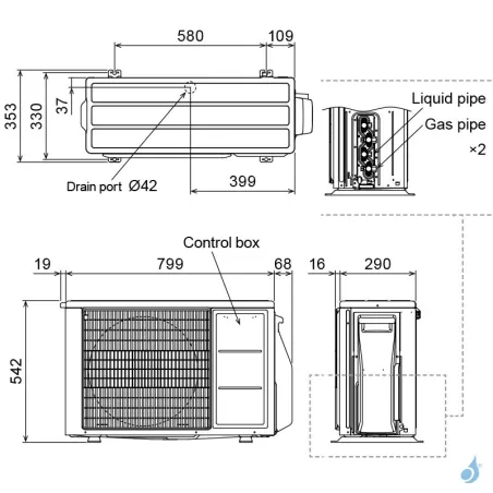 Climatiseur bi split FUJITSU Mural KMCG AOEG14KBCA2 4kW tailles 20 + 20 WiFi de série ASEH07KMCG + ASEH09KMCG