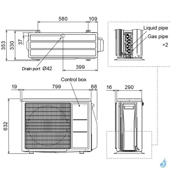 Climatiseur bi split FUJITSU Mural KMCG AOEG18KBCA2 5kW tailles 20 + 35 WiFi de série ASEH07KMCG + ASEH12KMCG