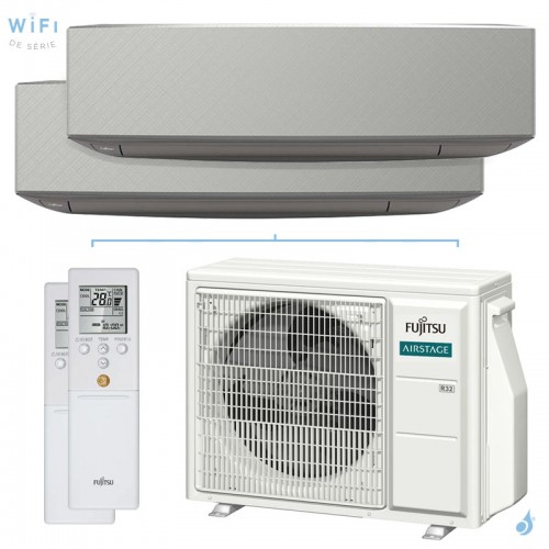 Climatiseur bi split FUJITSU Mural KETF-B AOEG18KBCA2 5kW tailles 25 + 25 Design Argent WiFi ASEG09KETF-B + ASEG09KETF-B