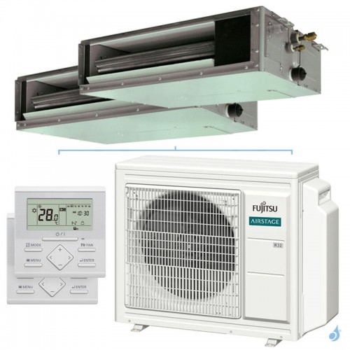 Climatiseur bi split FUJITSU Gainable KSLAP AOEG24KBCA3 6.8kW tailles 35 + 42 Gainable Mini ARXG12KSLAP + ARXG14KSLAP