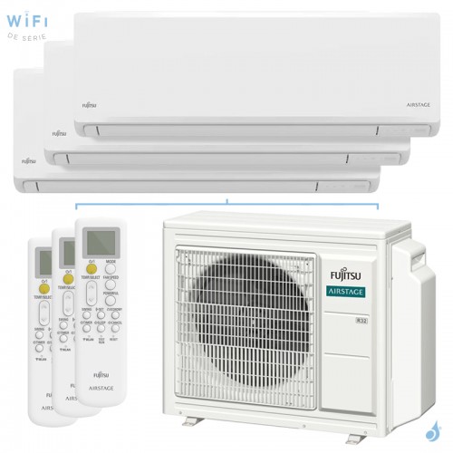 Climatiseur tri split FUJITSU Mural KNCA AOEG18KBCA3 5.4kW tailles 20 + 25 + 25 WiFi de série ASEH07KNCA + ASEH09KNCA (x2)