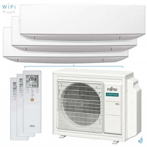Climatiseur tri split FUJITSU KETF AOEG18KBCA3 5.4kW tailles 20 + 20 + 35 WiFi ASEG07KETF + ASEG07KETF + ASEG12KETF