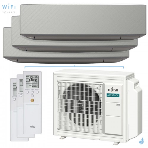 Climatiseur tri split FUJITSU KETF-B AOEG24KBCA3 6.8kW tailles 20 + 25 + 35 WiFi ASEG07KETF-B + ASEG09KETF-B + ASEG12KETF-B