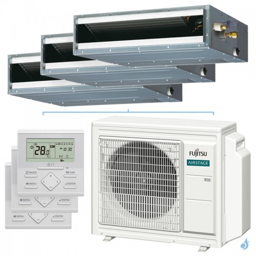 Climatiseur tri split FUJITSU Gainable KL AOEG18KBCA3 5.4kW tailles 20 + 20 + 25  ARXG07KLLAP + ARXG07KLLAP + ARXG09KLLAP
