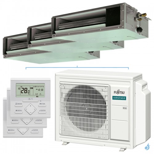 Climatiseur tri split FUJITSU Gainable KS AOEG24KBCA3 6.8kW tailles 20 + 25 + 25 ARXG07KSLAP + ARXG09KSLAP + ARXG09KSLAP