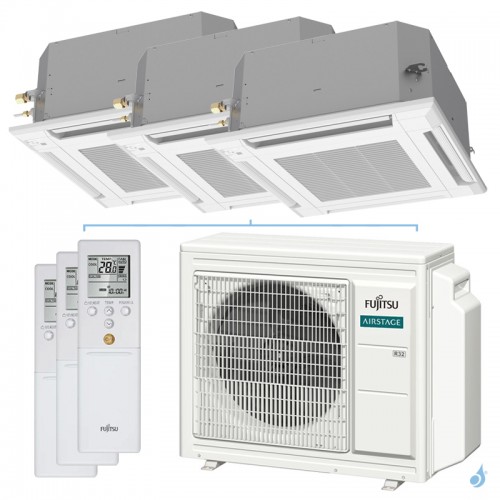 Climatiseur tri split FUJITSU Cassette KV AOEG24KBCA3 6.8kW tailles 20 + 20 + 35 AUXG07KVLA + AUXG07KVLA + AUXG12KVLA