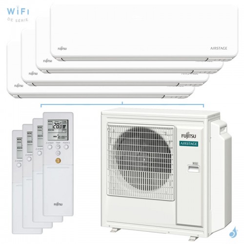 Quadri split FUJITSU Mural KM AOEG30KBTA4 8kW tailles 20 + 20 + 25 + 42 WiFi ASEH07KMCG (x2) + ASEH09KMCG + ASEH14KMCG